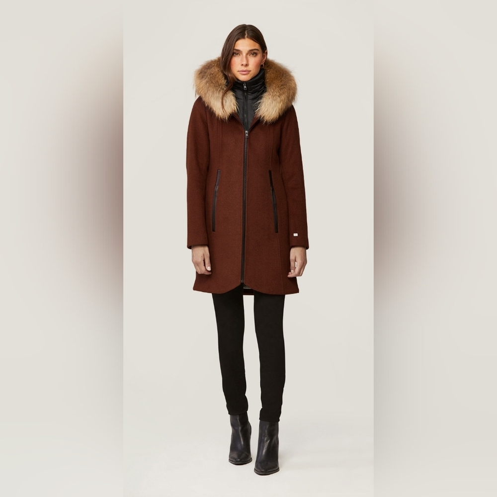 Soia & Kyo Chocolate Trench Coat with Fur Collar
